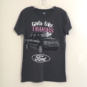 Ford Girls Like Trucks Too Large Gray Graphic Tee